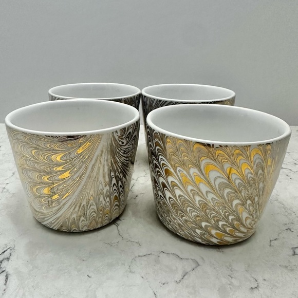 Juliska Firenze Medici Real Gold Platinum Marbleized Set Of 4 Cups Portugal - Picture 1 of 11
